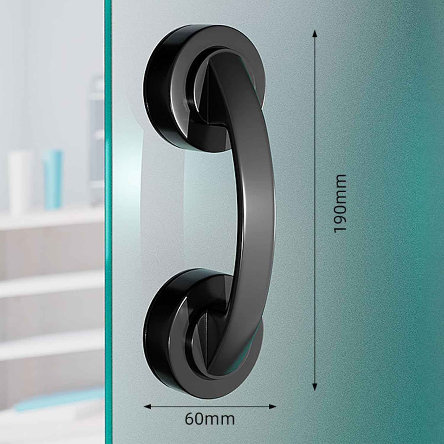2 Pack Glass Door Handle, Suction Cup Handle for Bathroom Sliding Door, Glass, Mirror, Cabinet, Strong Vacuum Removable Suction Cup Grab Bar, No Drilling, Black