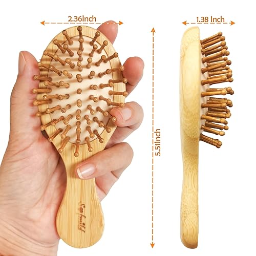 Miniatura 2 de Mini cepillo de pelo de tamaño de viaje para mujereshombresniños, cepillo pequeño de bambú de paleta de bolsillo para desenredar todo tipo de