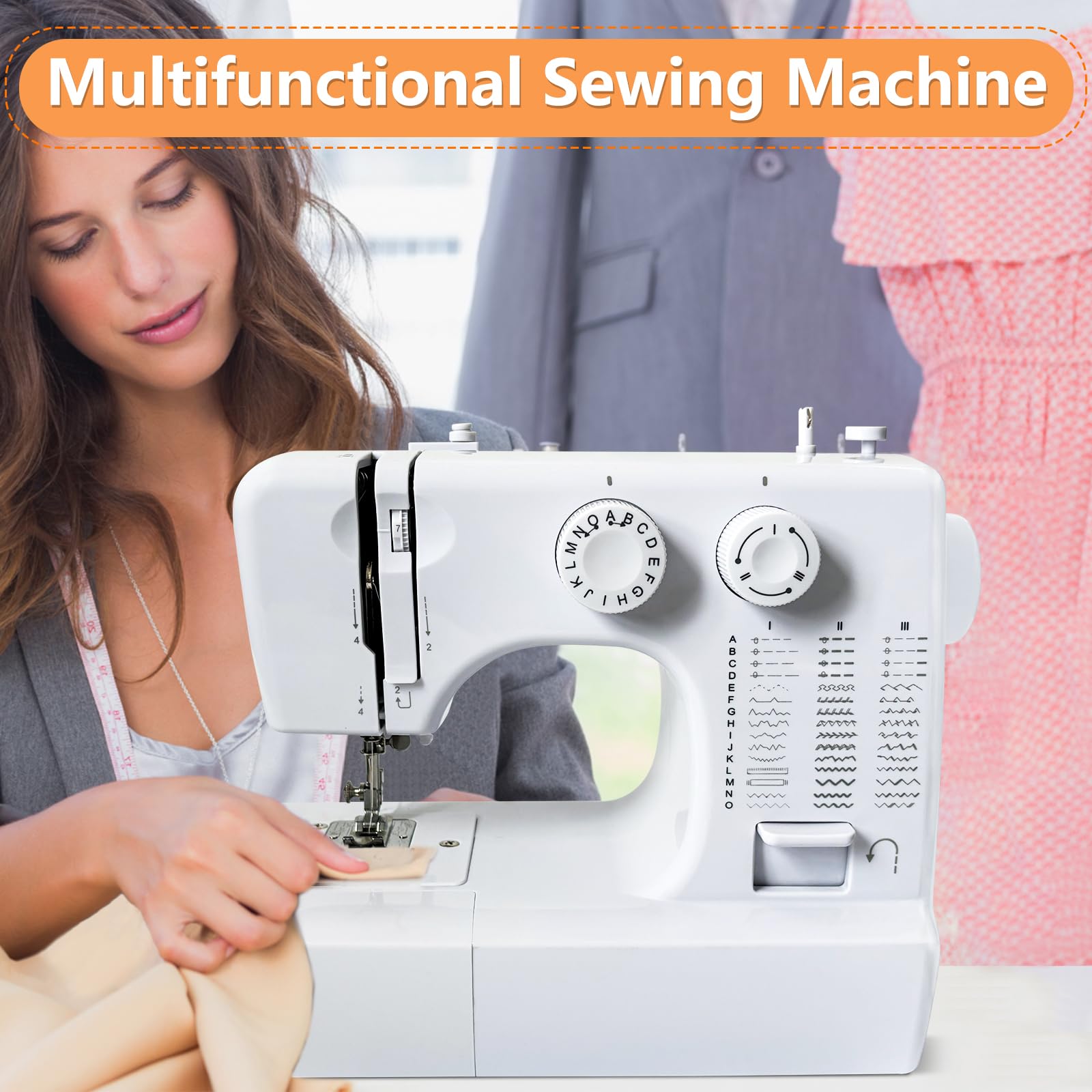 Macchina da cucire con 45 programmi di cucito, Sewing Machine Overlock Macchina da cucire per principianti migliorata, Macchina da cucire elettrica portatile con pedale e kit da cucito e luce