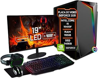 PC Gamer Completo Blue PC Intel Core I5 10400f 16GB DDR4 3000mhz Geforce 2GB SSD 240GB - Monitor 19" Kit Gamer