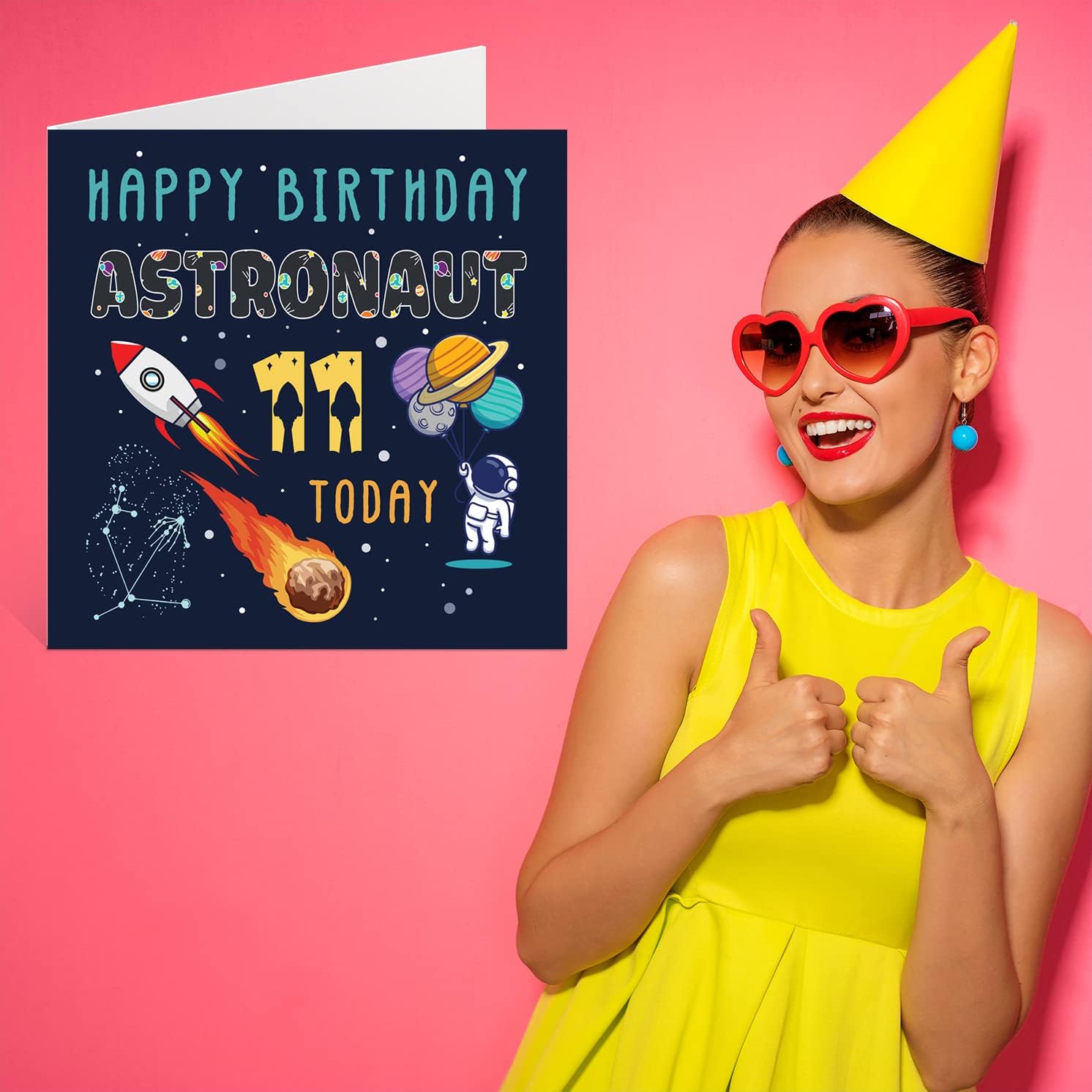 11th Birthday Card Boy - Space Astronaut Cosmos - Happy Birthday Card 11 Year Old Boy Girl, Eleven Eleventh Girls Boys Birthday Card, 5.7 Inch Greeting Cards for Son Daughter Niece Nephew Cousin