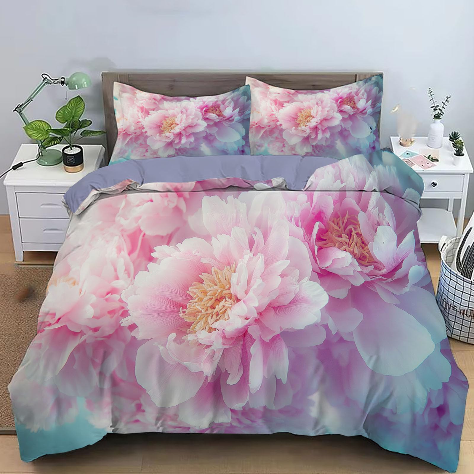 Fini la couette qui glisse avec la parure de lit fermeture éclair 260x240 pivoine rêveuse