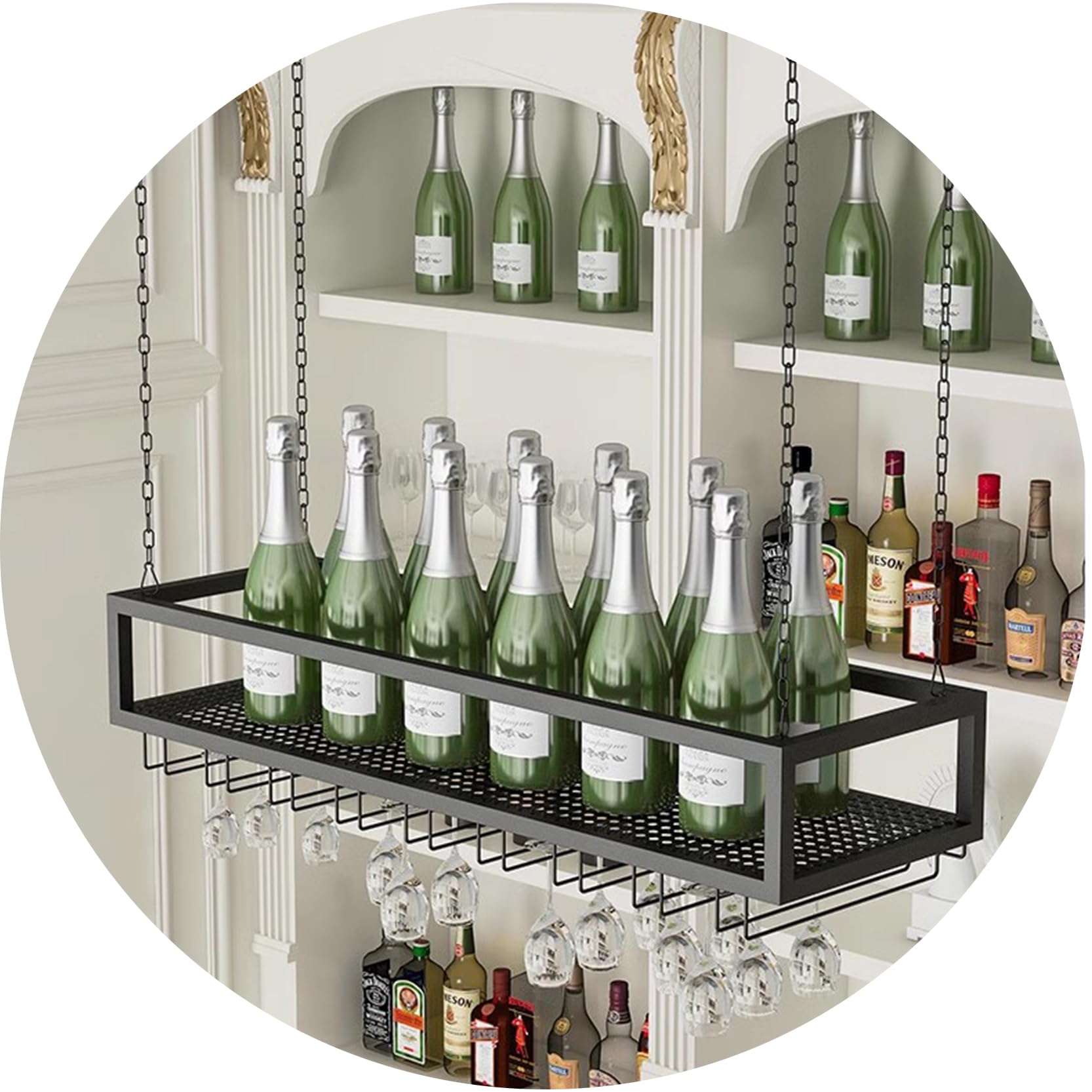 Étagères flottantes pour bar et porte-bouteilles suspendu style bistrot chic