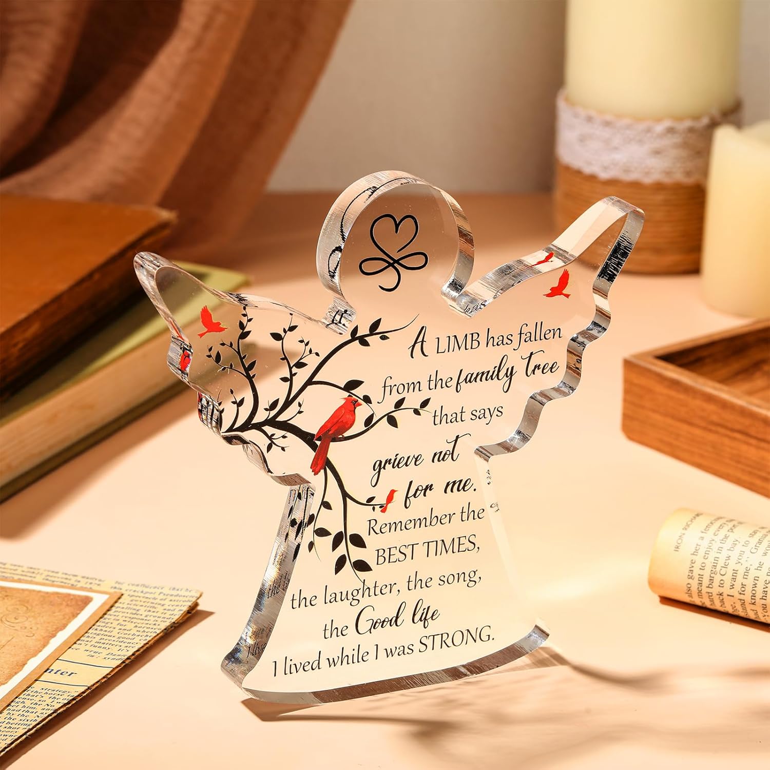 Jetec Sympathy Bereavement Gift Angel Red Cardinal Acrylic Memorial Gift for Loss of Loved One Remember Me Grieving Keepsake for Mom Dad Grandma Friend(Cute Cardinal) - Image 2