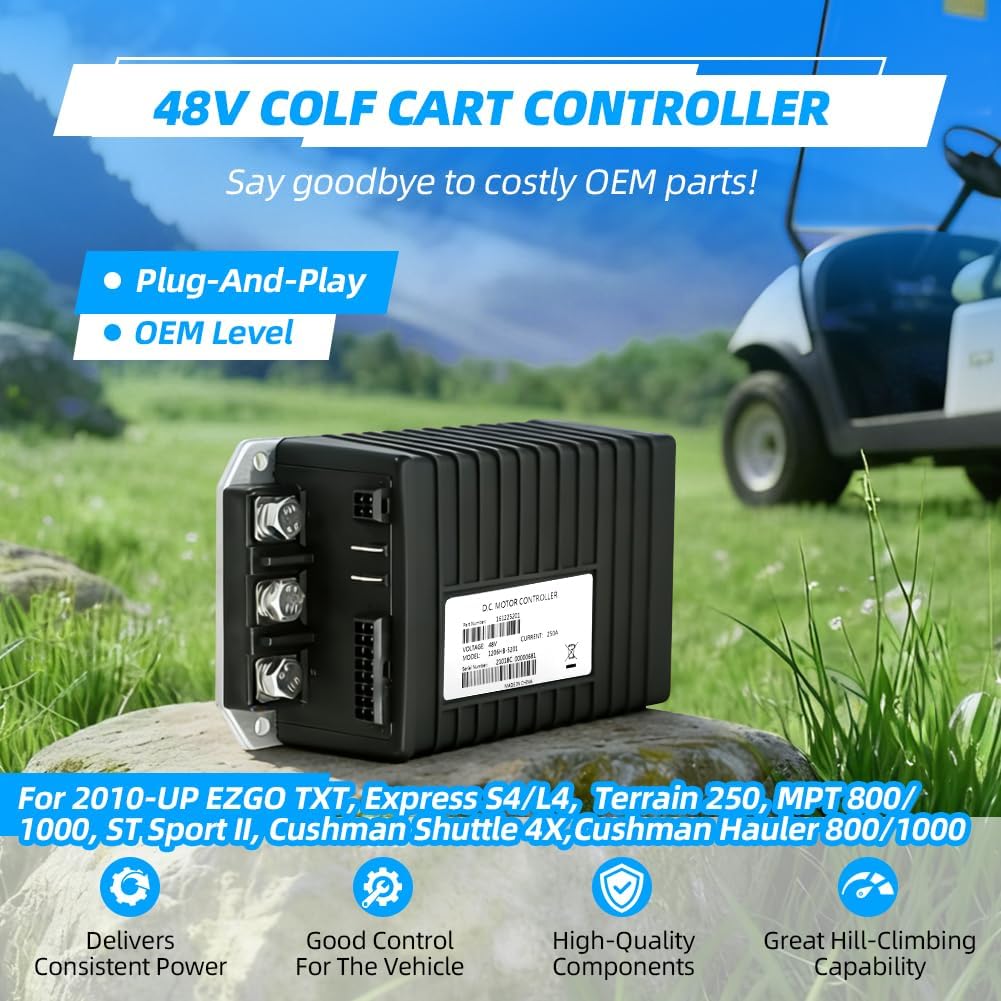 48V Golf Cart Controller, 1206HB-5201 Speed Controller for 2010-UP EZGO TXT, Express S4/L4, Terrain 250, MPT 800/1000, ST Sport II, 250A, Curtis Replacement, ITS Throttle Type, Part # 612632