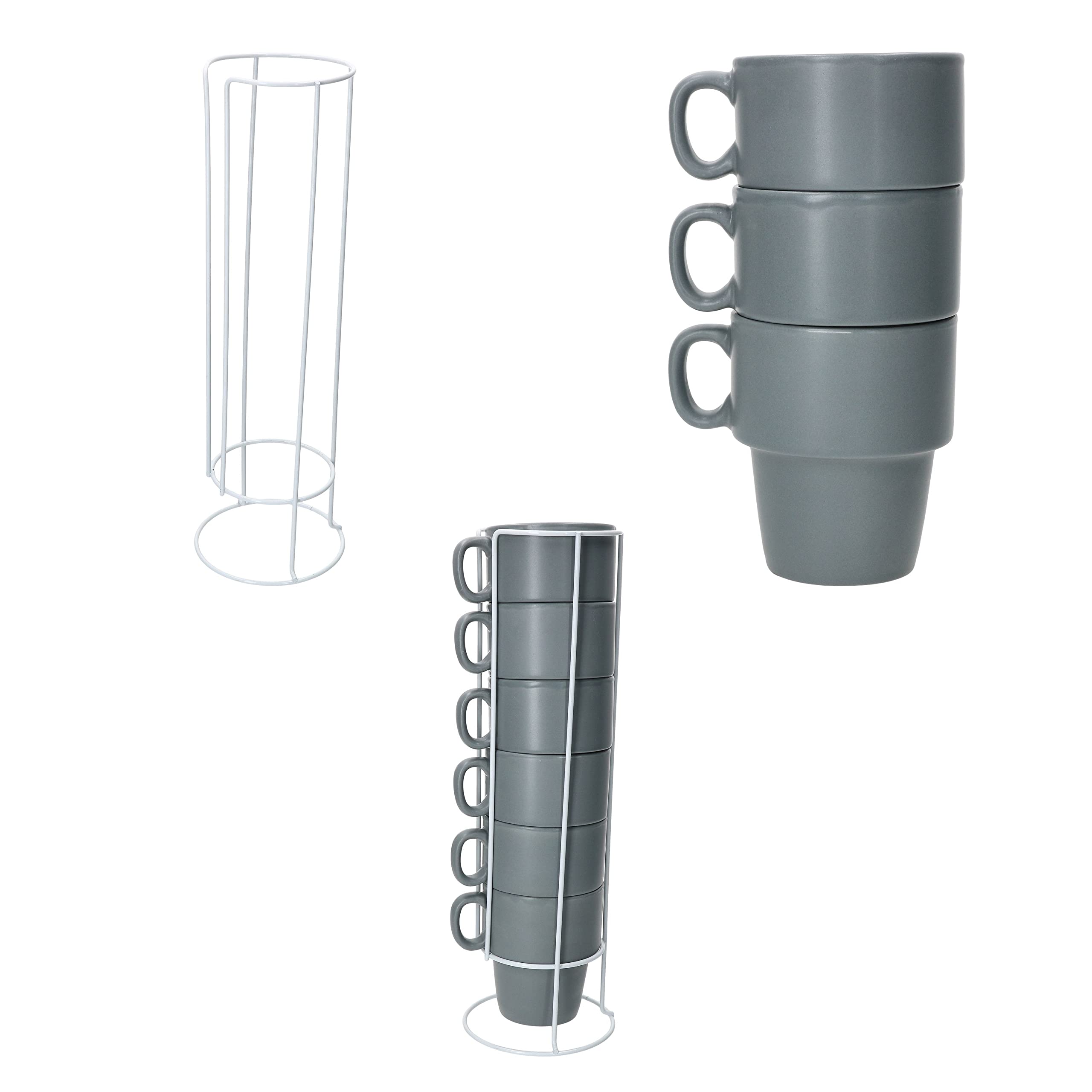 MamboCat Stata, set van 6 koffiemokken, 250 ml, roze, stapelbare porseleinen kopjes met handvat voor koffie, thee, cacao, cappuccino en latte macchiato, voor thuis of op het buffet, ruimtebesparend