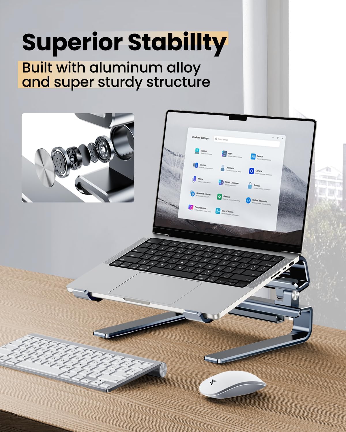 Aluminum Laptop Stand for Desk,Adjustable Computer Stand,Ergonomic Notebook Riser,Portable Ventilated Cooling Laptop Holder,Compatible with MacBook and All 10-16in Laptops