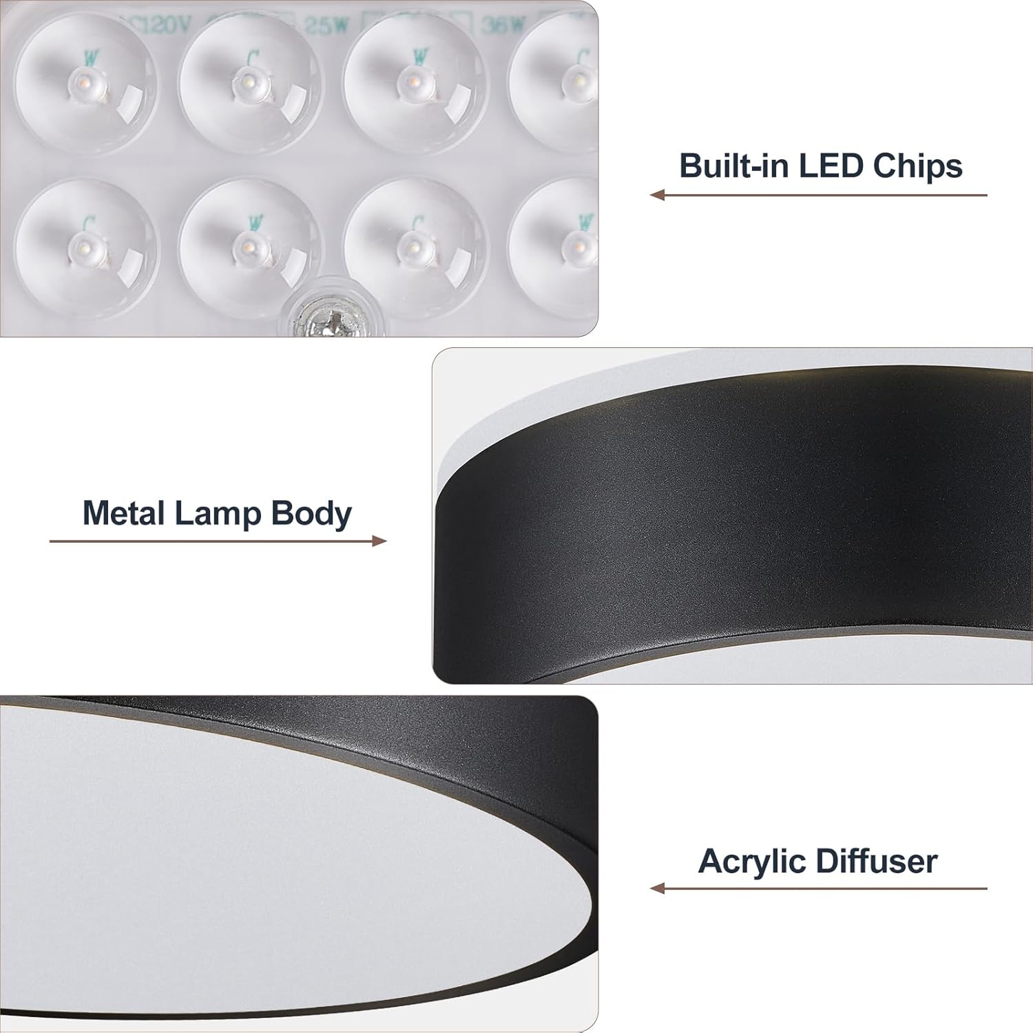 YURNYQ Dimmable Black LED Flush Mount Ceiling Lights, Modern 5CCT 2700K-6000K Close to Ceiling Light, Simple Round Kitchen Lighting Fixtures for Bedroom Hallway Entryway Laundry Room, 11.8 Inch