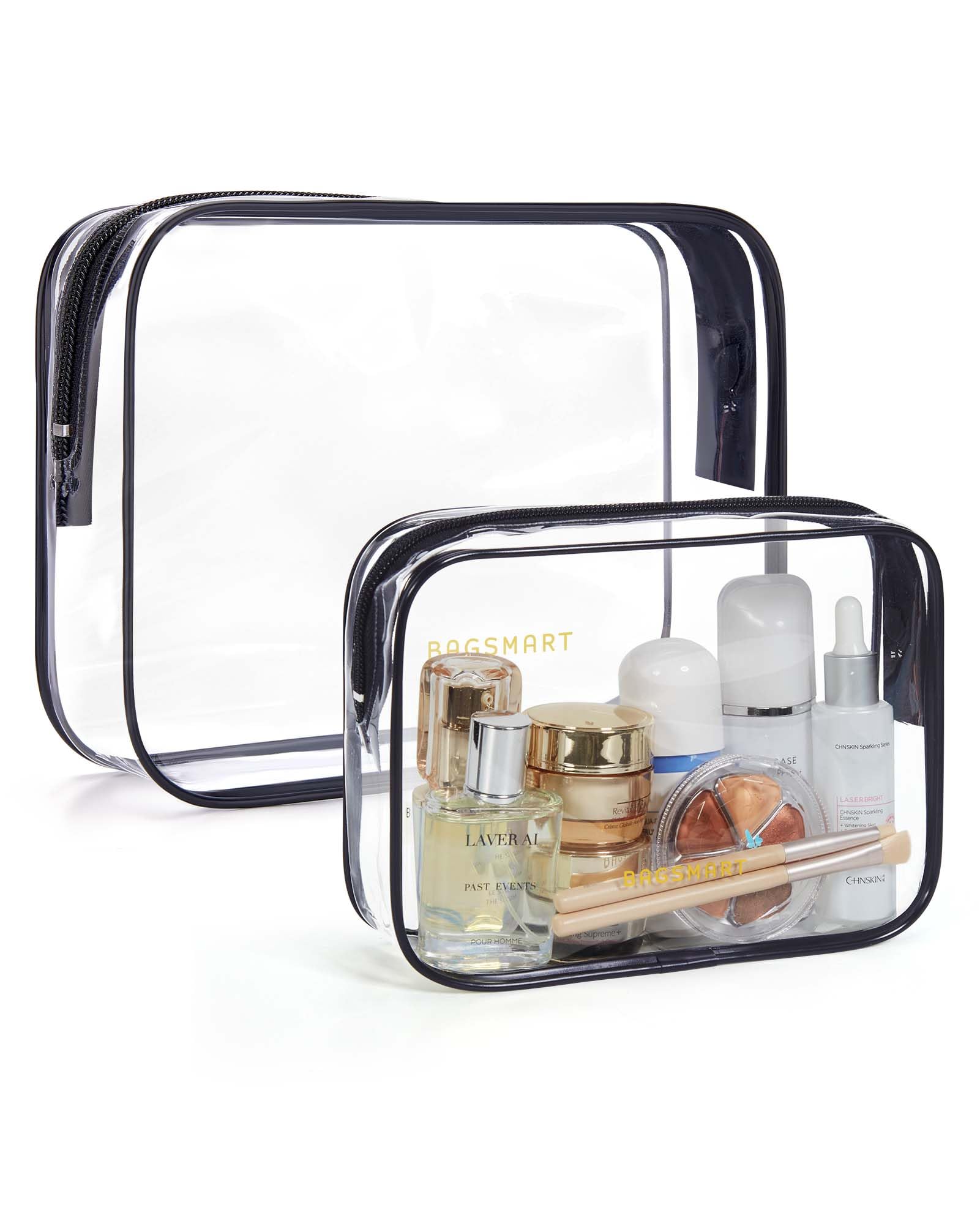 BAGSMART TSA-zugelassener Kulturbeutel, 2er-Pack transparenter Make-up-Kosmetikbeutel-Organizer