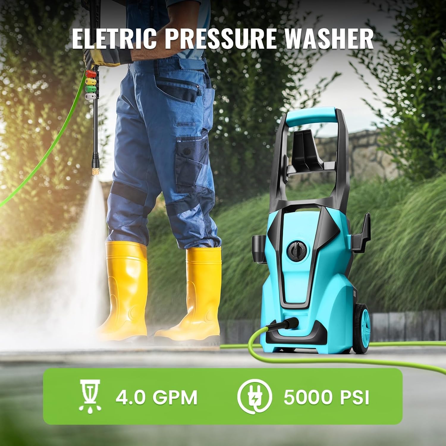 Professional Electric Pressure Washer, 5000PSI Power Washer with Foam Cannon,4 Nozzles,33FT Hose and Soap Bottle,Car Wash Machine/Car/Driveway/Patio Clean,Blue - Image 2