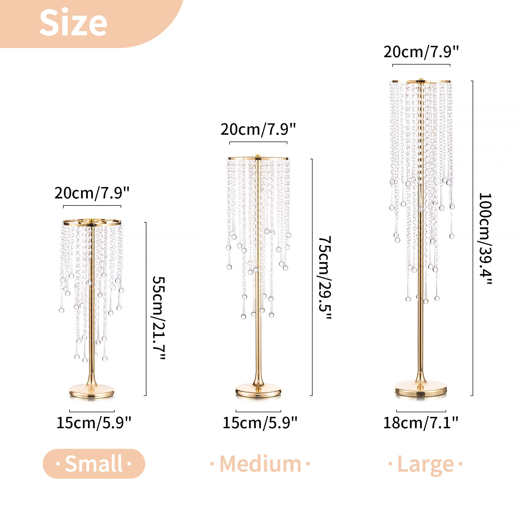 NUPTIO Centrotavola Matrimonio Vaso Oro: 10 Pezzi 55cm Alti Vasi Cristallo Fiori Metallo Stand per Decorazioni Tavoli Festa - Elegante Sfuso Matrimoni Anniversario Lampadario Centrotavola Stand