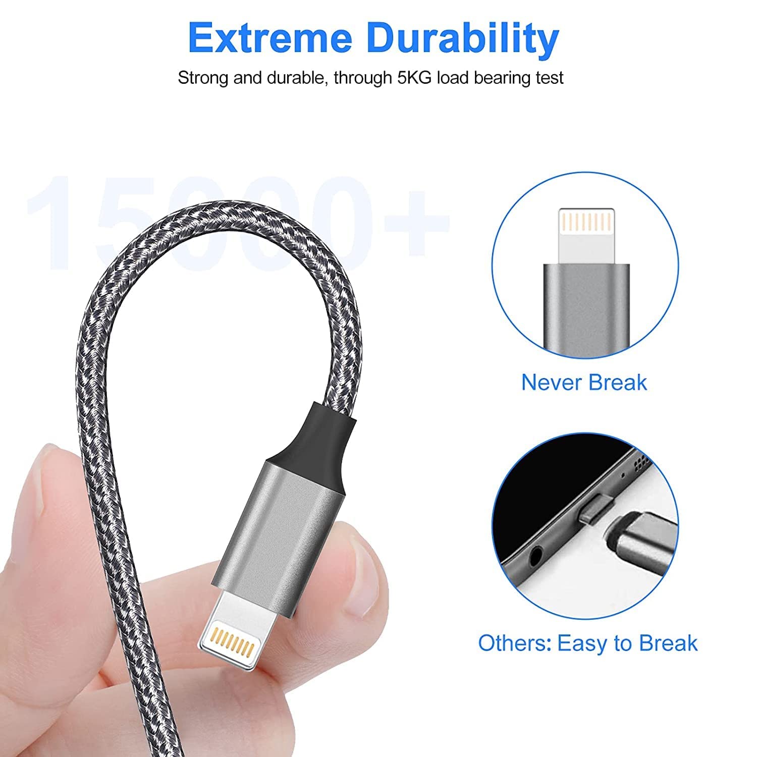 5-Pack Heavy Duty Braided USB Charger Cables - 6ft Long For IPhone 13, 12, 11, X, 8, 7 & More, Fast Charge