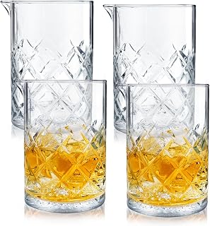 Ayearparty 4 Pack 24oz Crystal Cocktail Mixing Glasses - Thick Bottom Stirring Pitchers for Martini Whiskey Home Bar Bartending
