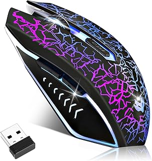 LuLabboard Wireless Gaming Mouse, Rechargeable Computer Mouse, 7-Color LED Light, Ergonomic Mouse with 6 Silent Click Butt…