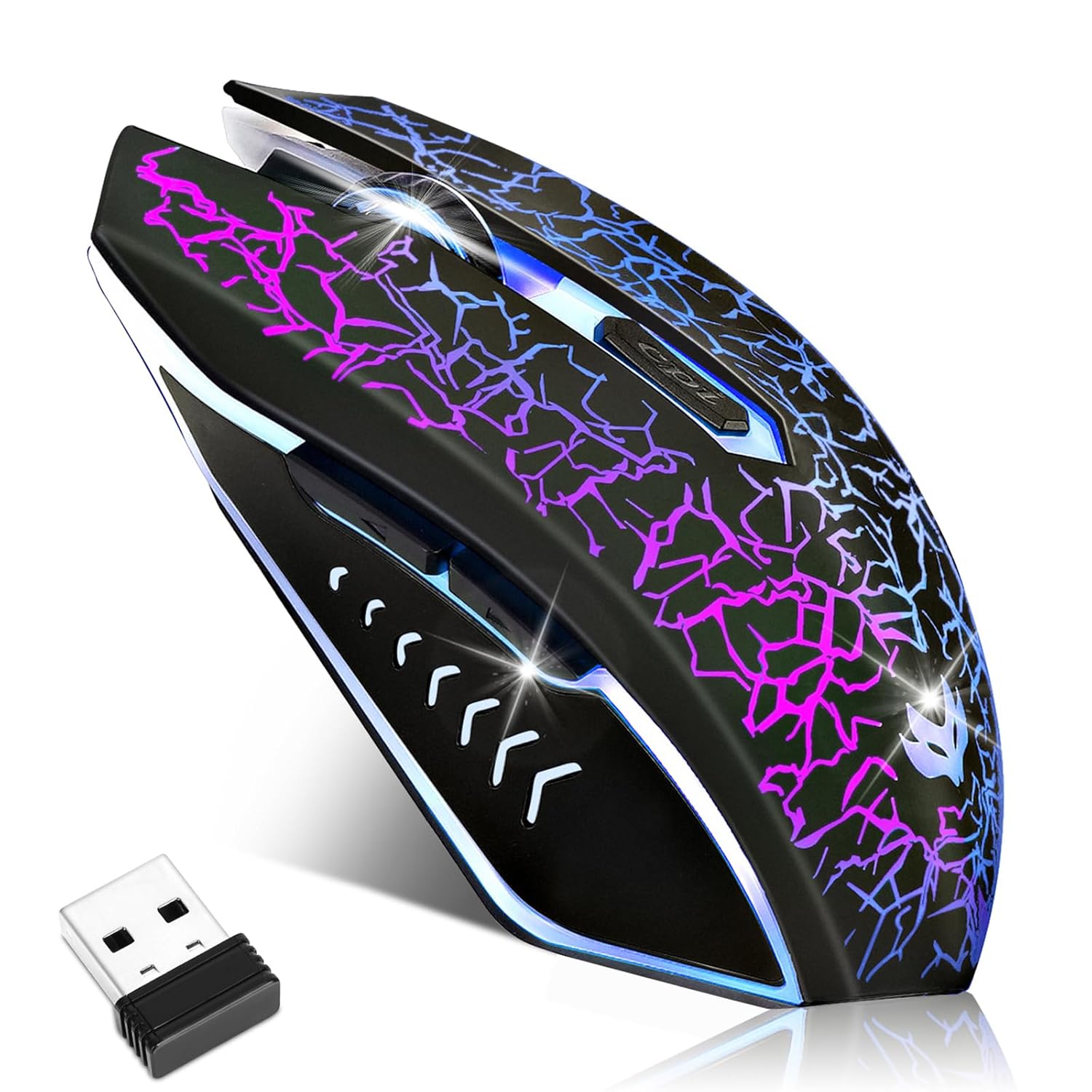 Wireless Gaming Mouse Rechargeable Wireless Computer Mouse 7-Color LED Light Ergonomic Mouse with 6 Silent Click Buttons 3