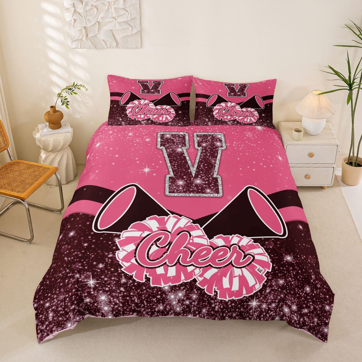 Parure de lit cheerleading 200x200 avec housse de couette gym et taies d'oreiller