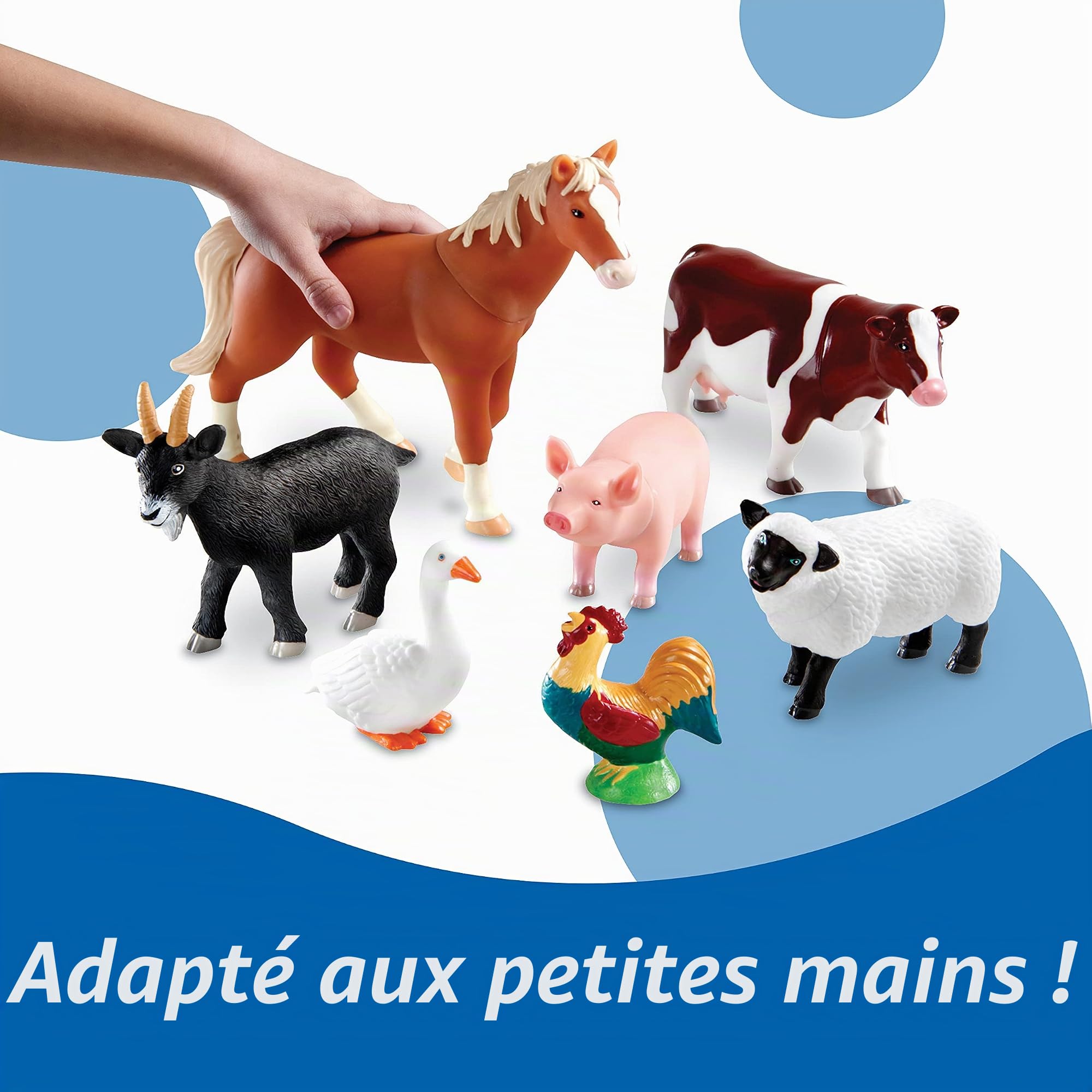 Learning Resources Animaux de la Ferme Géants – Jouets éducatifs réalistes – 7 Figurines en Plastique – Dès 3 Ans – avec boîte de Rangement