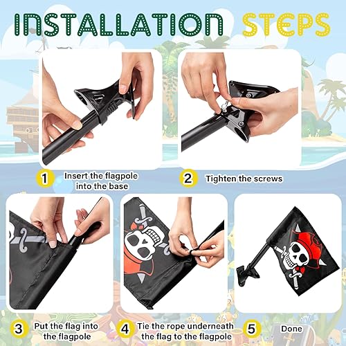 Miniatura 3 de Junkin 5 piezas de equipo de parque infantil, volante pirata, telescopio pirata, asas de seguridad, banderas piratas para patio al aire libre, juego