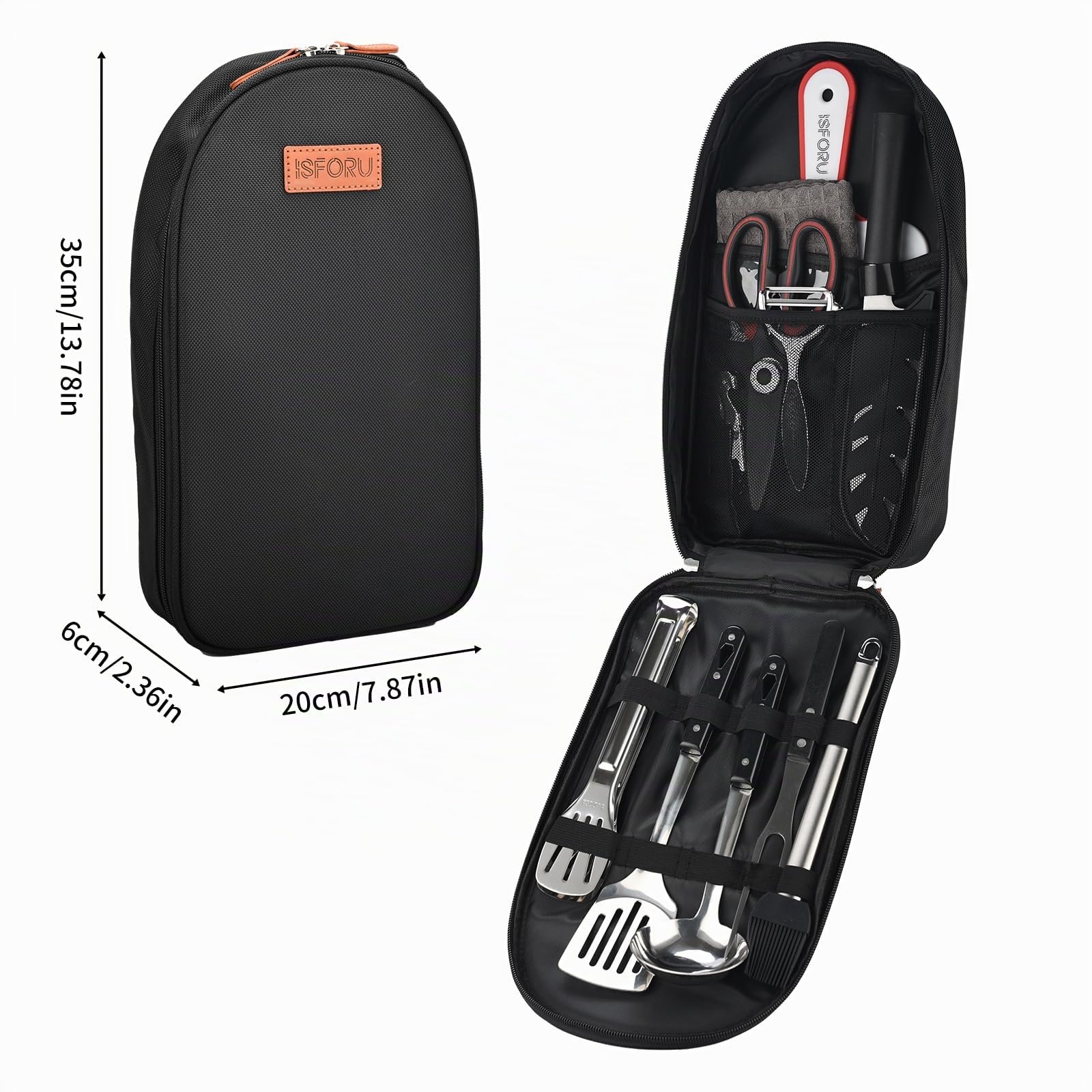 Camping Küchenhelfer Set, ISFORU 12PCS Camping Kochgeschirr Küchengerät Set mit Santokumesser Küchenscher Pfannenwender Zange Schöpflöffel Schneidbretter idea für Picknick Reisen Wandern