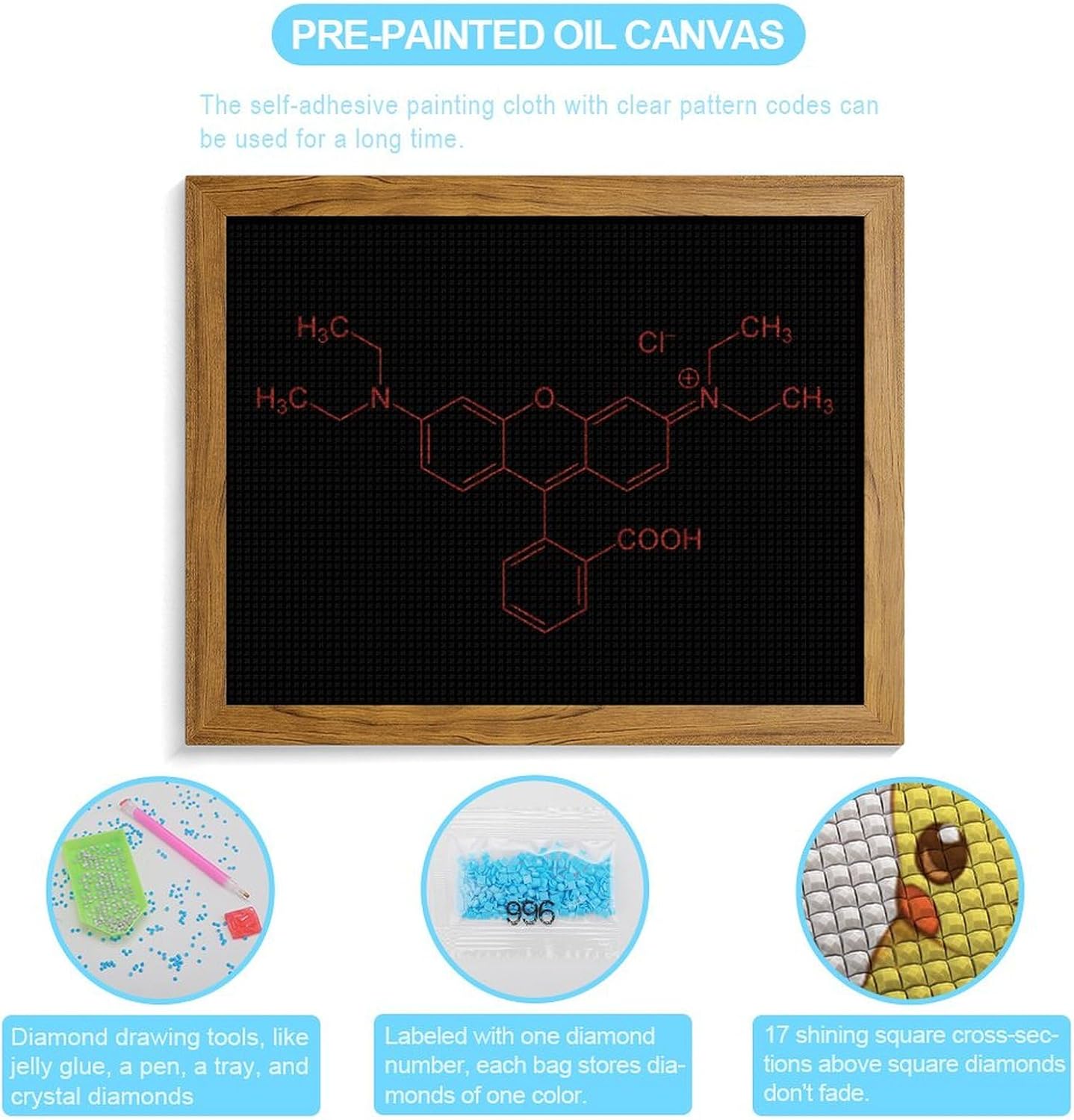 Cocaine Formula Printed Diamond 5D Painting Kits DIY Full Drill Crafts for Home Wall Decor 16x20 Inch Yellow Wood 50 * 40cm