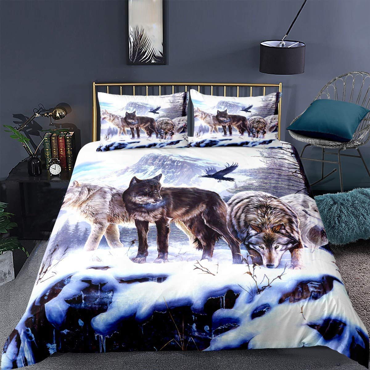 Housse de couette wolf king size pour une décoration de chambre d'ado garçon