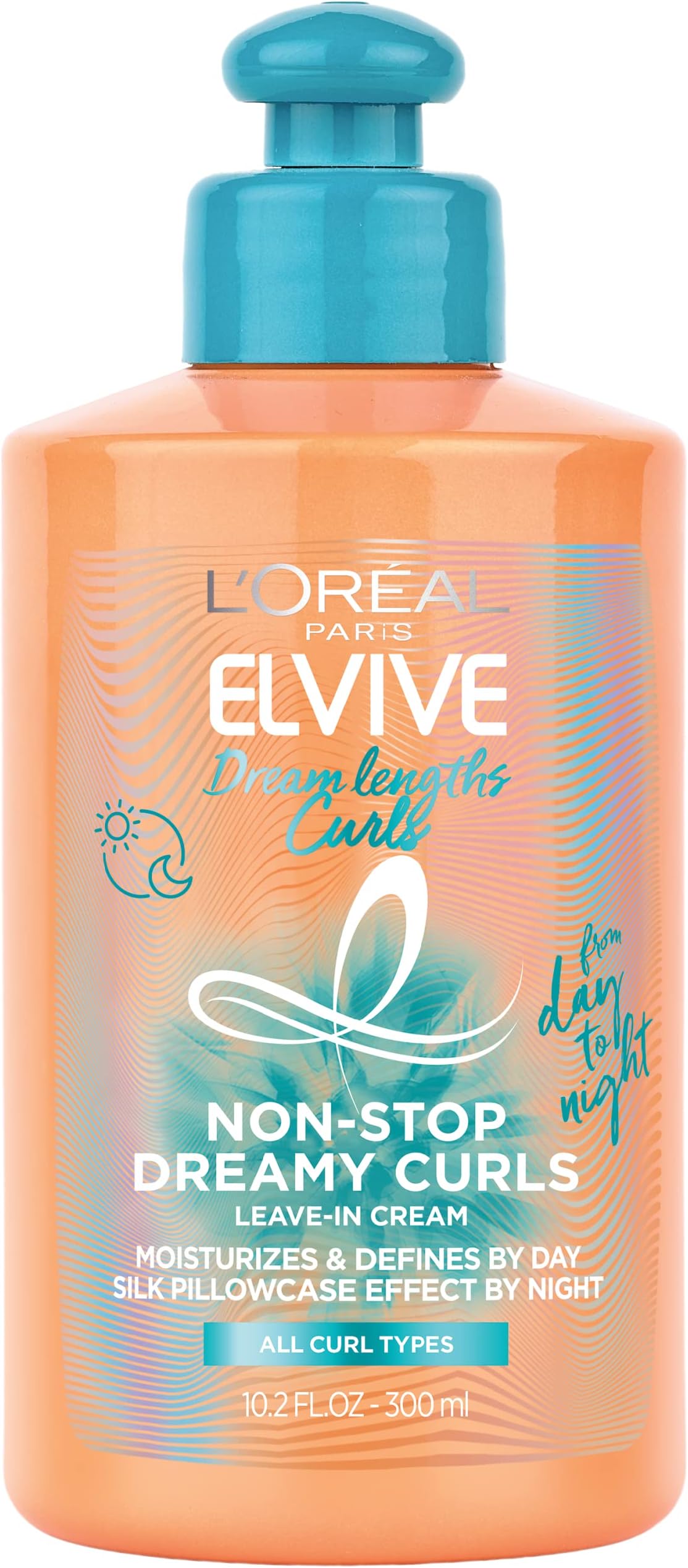 Elvive Dream Lengths Curls Non-Stop Dreamy Curls leave-in conditioner, Paraben-Free with Hyaluronic Acid and Castor Oil. Best for wavy hair to coily hair, 10.2 fl oz