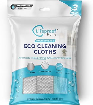 Lifeproof Streakless Microfiber Eco Cleaning Cloth Set - Effortlessly Cleans Stainless, Glass & Stone With Only Water - 3 Pack Set