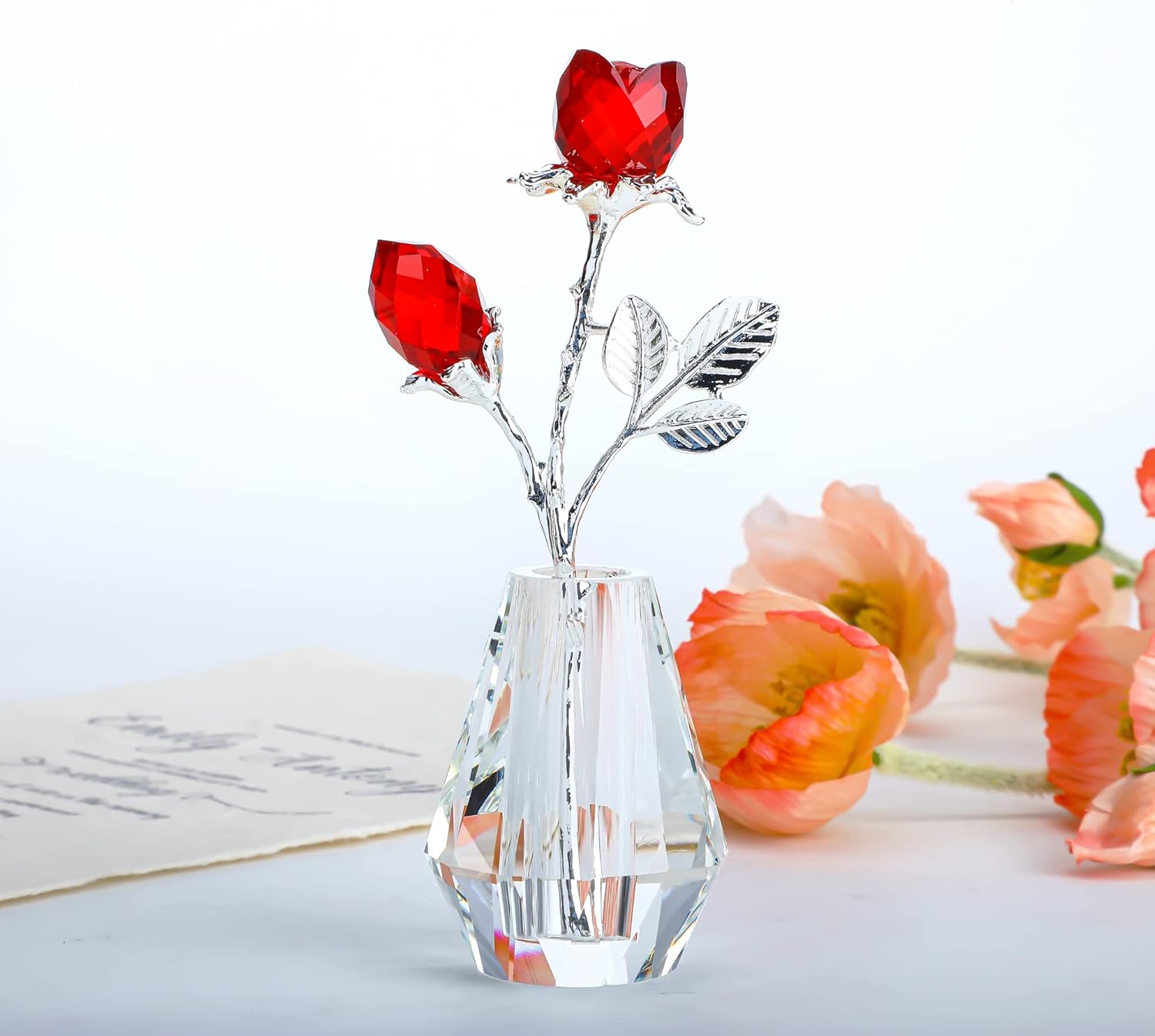 H&D HYALINE & DORA Crystal Red Rose Figurine Collectible Glass Double Roses Flowers Bouquets Ornament Decor for Home Wedding Party - Image 8