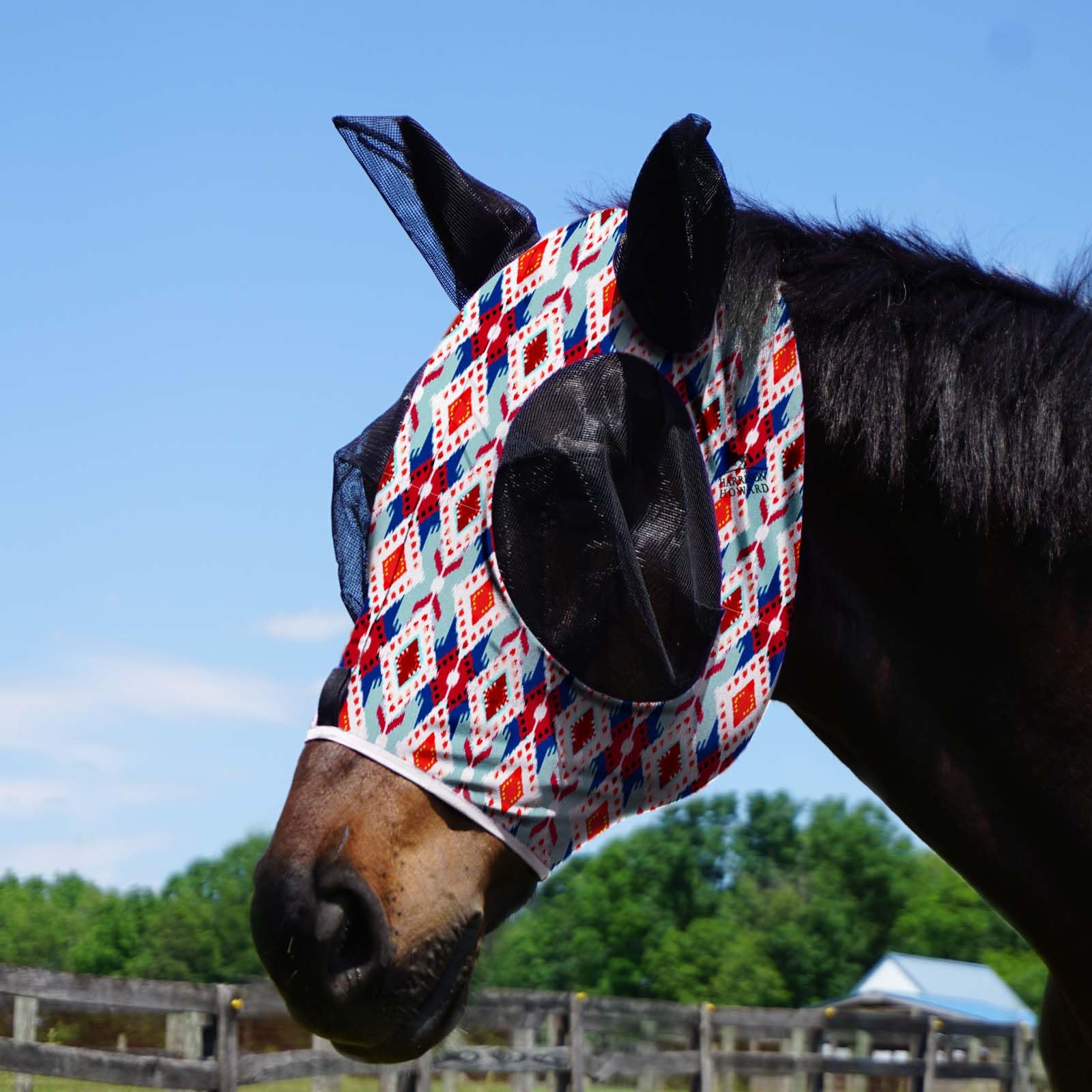 Harrison Howard Elasticità Maschera da mosca del cavallo Stupendo Comfort con protezione UV Standard Maschera da mosca del cavallo per cavallo-Astratto tribale (L)