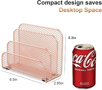 gianotter Mail Organizer Countertop, Metal File Holder with 3-Slot, Rose Gold Desk Accessories & Workspace Organizers (Rose Gold)