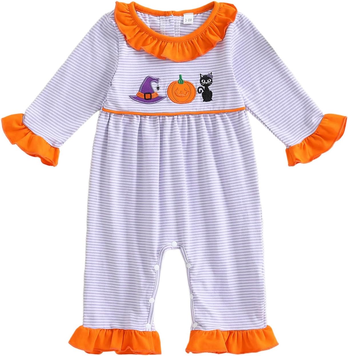Newborn Baby Girl Halloween Outfit Pumpkin Ghost Long Sleeve Romper Striped Ruffle Onesie Overalls Infant Fall Clothes