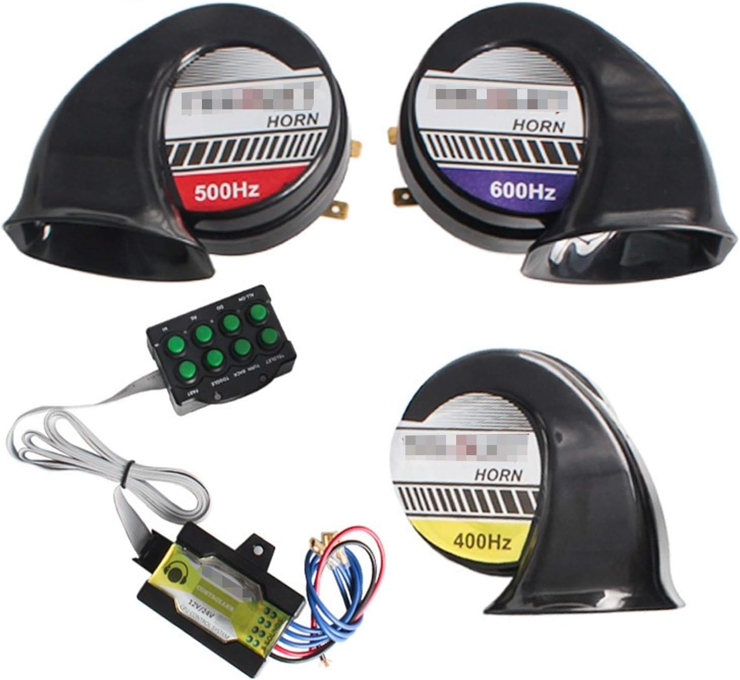 Amazon 車のホーン 12V 135dBエアホーンアラームカーカタツムリカーホーン400Hz / 500Hz / 600Hz 7トーン