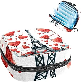RODAILYCAY Eiffel Tower Love Heart Menstrual Pad Purse for School, Tampons Collect Pouch for Women Girls, Soft Sanitary Napkin Disposal Bags