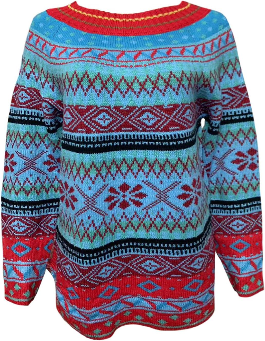 Fair Isle Sweater for Womens Winter Long Sleeve Vintage Knitted Sweater Casual Fall Crew Neck Pullover Sweaters - Image 4