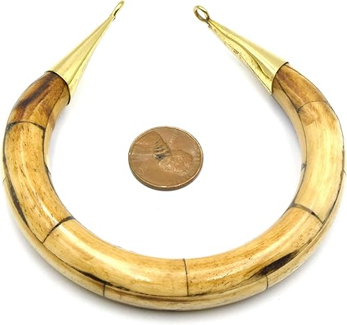 Miniatura 3 de Colgante focal de hueso de buey  Colgante de media luna en forma de U con fianzas doradas, Metal, No es una piedra preciosa