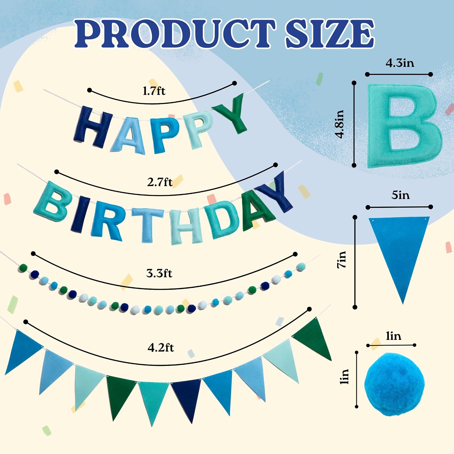 Happy Birthday Banner with Pennant Banner Flags & Pom Pom Garland