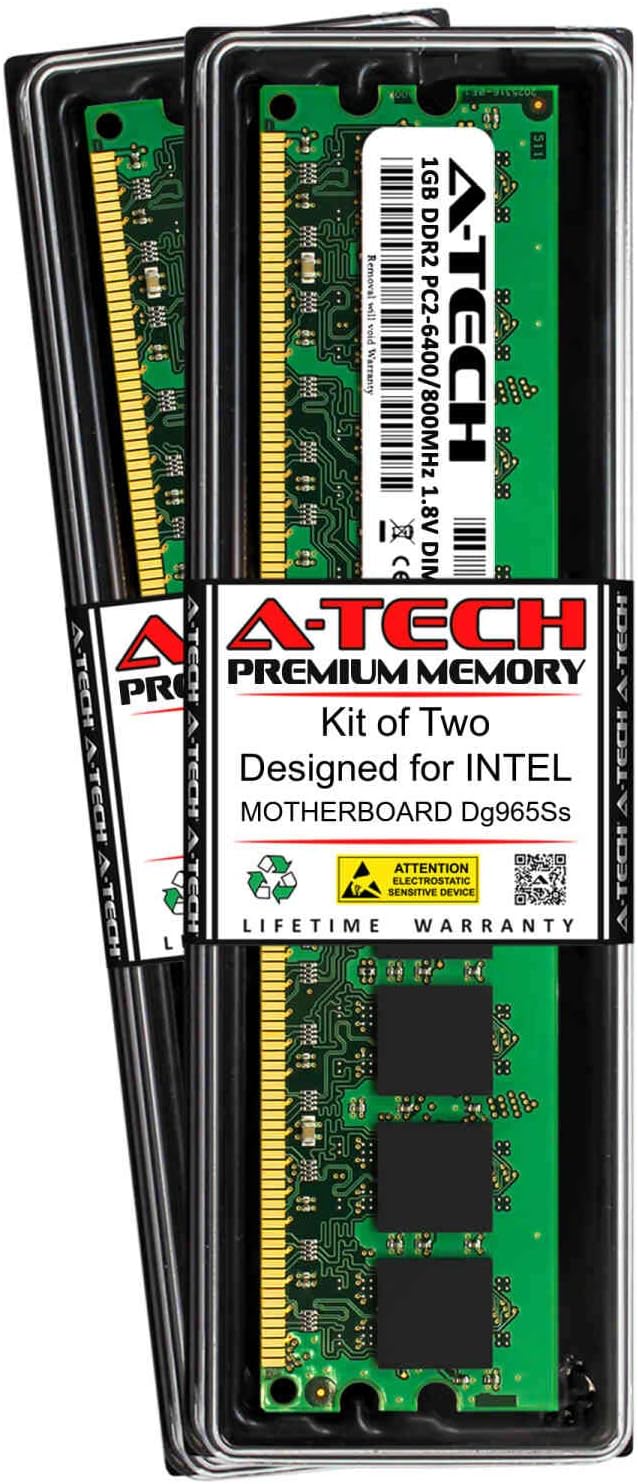 A-Tech 2GB (2 x 1GB) RAM for Intel Motherboard DG965SS | DDR2 800MHz DIMM PC2-6400 240-Pin Non-ECC UDIMM Memory Upgrade Kit