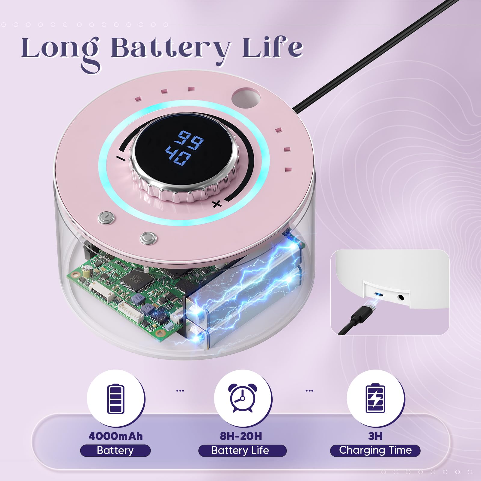 Fresa per Unghie Professionale 36000 RPM, Fresa Per Unghie Con 12 Testine Di Levigatura, Display LCD Ricaricabile Batteria Design, per Manicure e Pedicure Rimozione Smalto Calli e Duroni (Rosa)