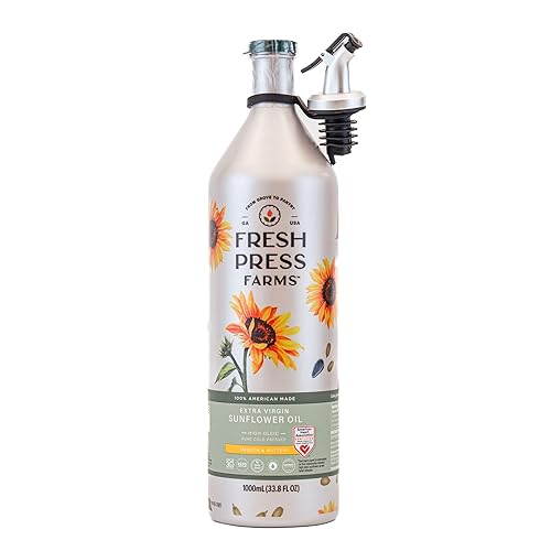 Fresh Press Farms - Aceite de girasol virgen extra prensado en frío, 33.8 onzas líquidas, alto oleico, cultivado en Georgia, 100% hecho en Estados
