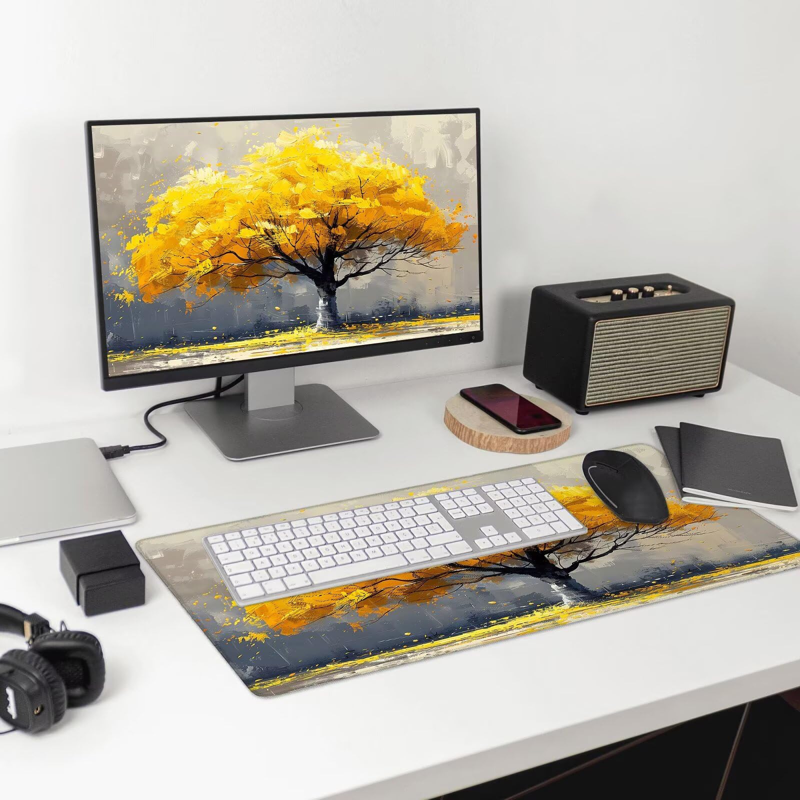 Alfombrilla Ratón Gaming, 1500x600x4 mm Alfombrilla Ratón XXL Oro, Impermeable Alfombrilla Escritorio con Tela de Micro Tejido Superior, Base Antideslizante, Mouse Pad Grande para Juegos (Árbol) F-2