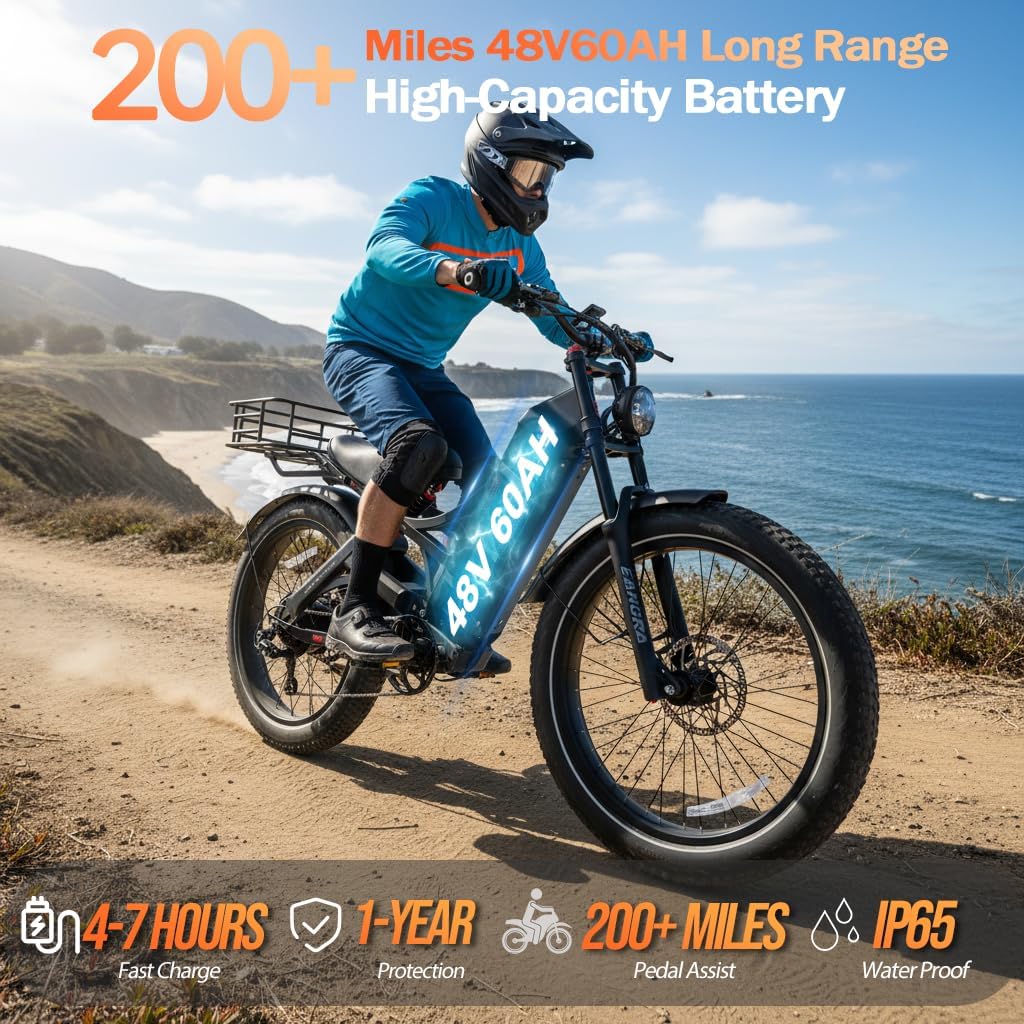 eAhora Romeo Pro 3 Electric Bike for Adults, 5600W 50MPH Dual Motor Ebike, 60V 80AH 250Miles Long Range Electric Bike, 26" *4.0 Fat Tire Electric Mountain Bike Full Suspension Off-Road E-Bike