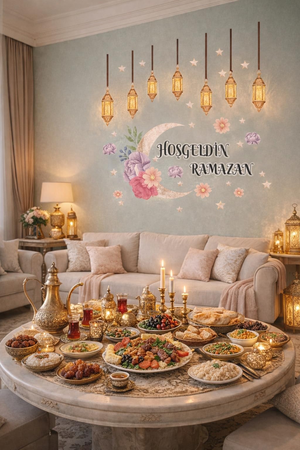 Sticker Hoş geldin Ramazan Dekorlu Ahşap Kapı Süsü, Ramazan Süsleri, Ramazan Tavan Süsü Ramazan Dekorasyon