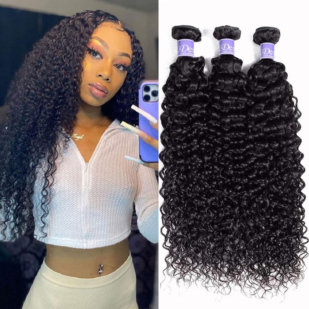Curly Bundles Human Hair 3 Bundles 12A Grade Curly Human Hair Bundles Virgin Hair Weave Natural Black 16 18 20 inch 285g/pc