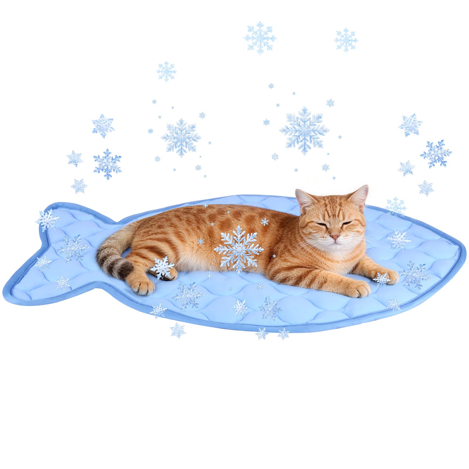 SZEE Fischformen Kühlmatte für Katzen/Kleine Hunde, Einzigartig Selbst Kühlenden Katzenmatte im Sommer, Maschinenwaschbare und Faltbare Katzenkissen für Zuhause/Reise/Sofa/Auto, 69x46cm