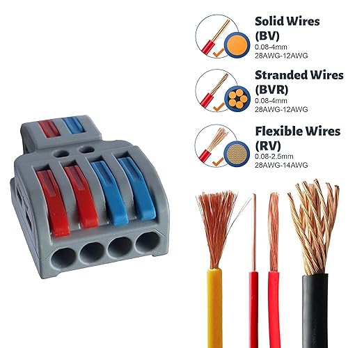 Miniatura 4 de Kit de cables de palanca robusto empalme eléctrico de conexión rápida, conductor compacto 28-12 AWG para circuitos en línea confiables (LT422 (20