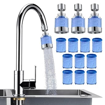 3 Pack Sink Water Filter Faucet, 360 Rotating Kitchen Faucet Water Purifier, Bathroom Faucet Filter Removes Chlorine Fluoride Hard Water for Home Kitchen & Bathroom A-13 Pcs