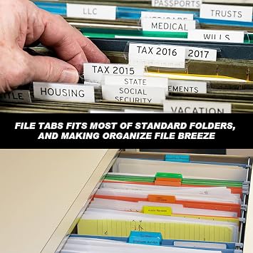 Hanging File Folder Tabs 60PCS Suspension Tabs and Insert Quick Identification Labels Filling Index Dividers Repositionable