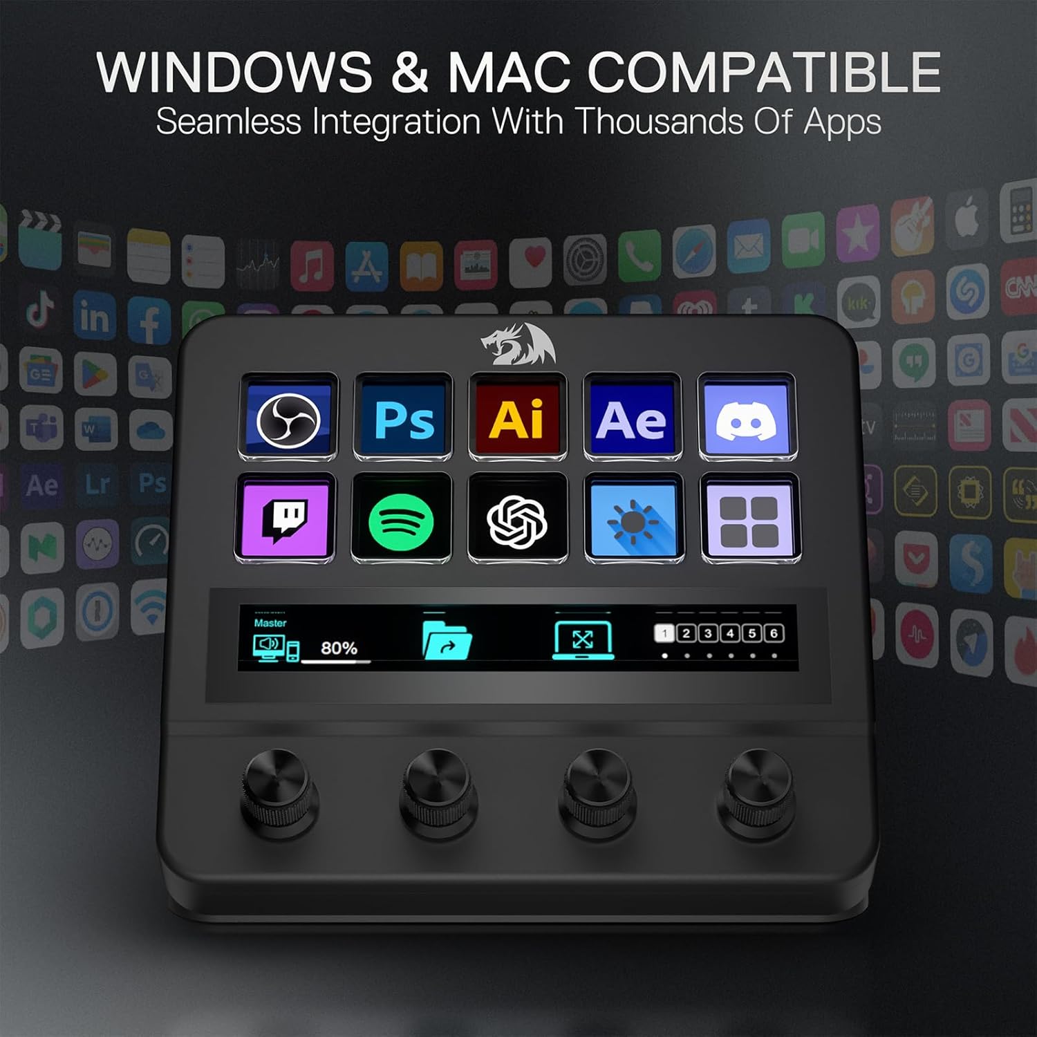 Redragon SS552 Stream Controller - All-in-One Macro Pad with Customization Touch Strip, LCD Keys & Dials, Stream Station for Content Creators, Streaming, Gaming - PC & Mac Compatible