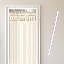 Cozyor Makramee Boho Vorhang + Klemmstange 70-120 cm ohne Bohren Türvorhang Fenstervorhang 132x200cm Raumtrenner, Wandbehang & Deko beige weiß, Hochzeit, Schlafzimmer