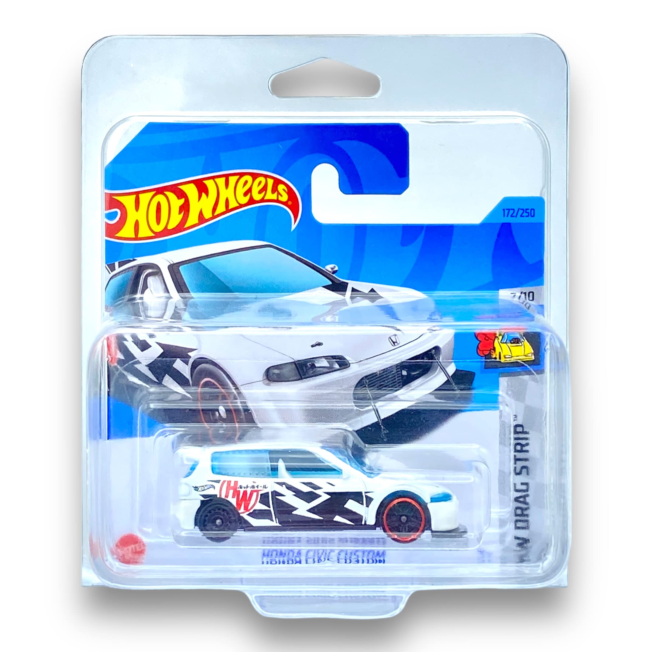 Honda Civic Custom (White & Black) 7/10 HW Drag Strip - 2023-172/250 (Short Card) - COMES IN A KLAS CAR KEEPER PROTECTIVE COLLECTORS CASE - HKH33